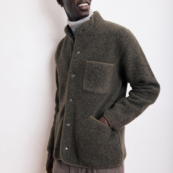 HARTFORD Jock Boiled Wool Jacket in Military Green