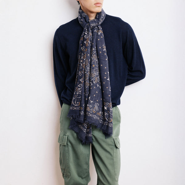 HARTFORD Wool Bandana Scarf in Navy