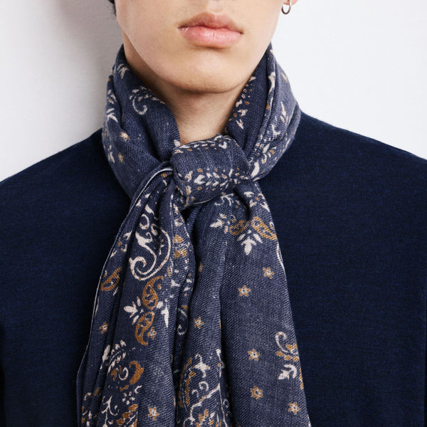 HARTFORD Wool Bandana Scarf in Navy