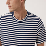 HARTFORD Crew Stripe T Shirt in Navy/Eggshell