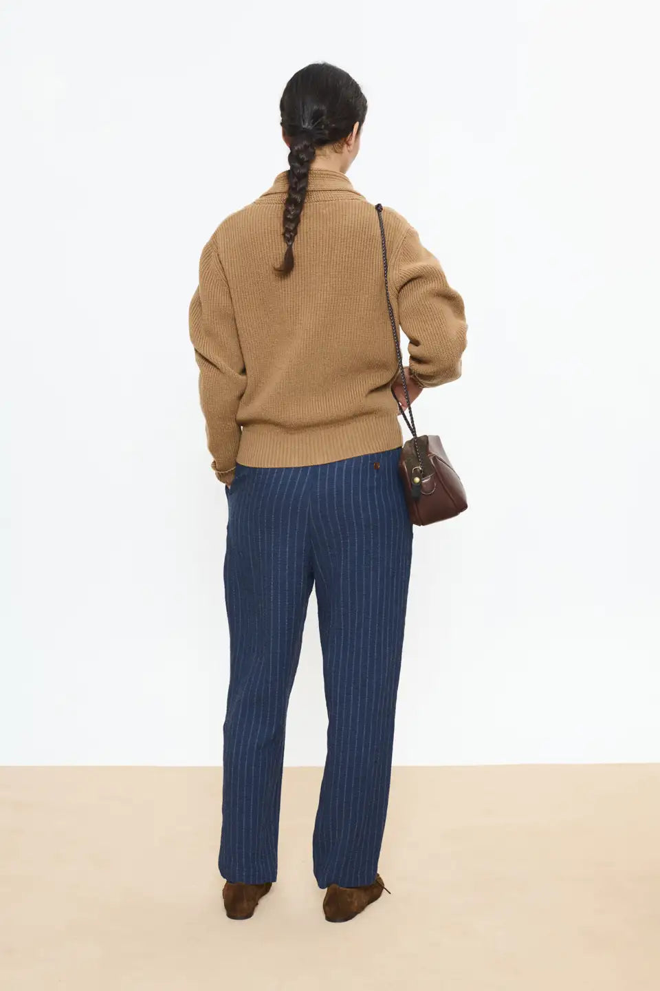 BEATRIZ FUREST Morgan Ribbed Shawl Cardigan in Camel