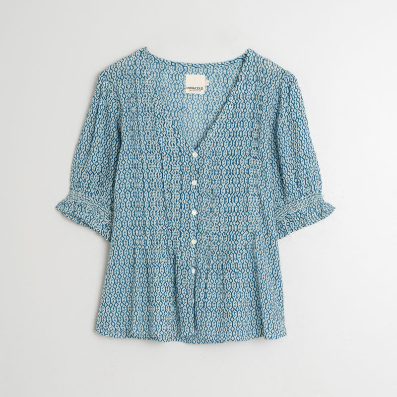 INDI & COLD V Neck Blouse in Indigo