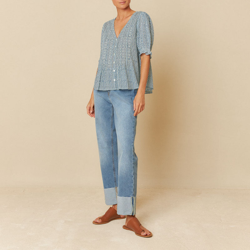 INDI & COLD V Neck Blouse in Indigo