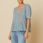 INDI & COLD V Neck Blouse in Indigo