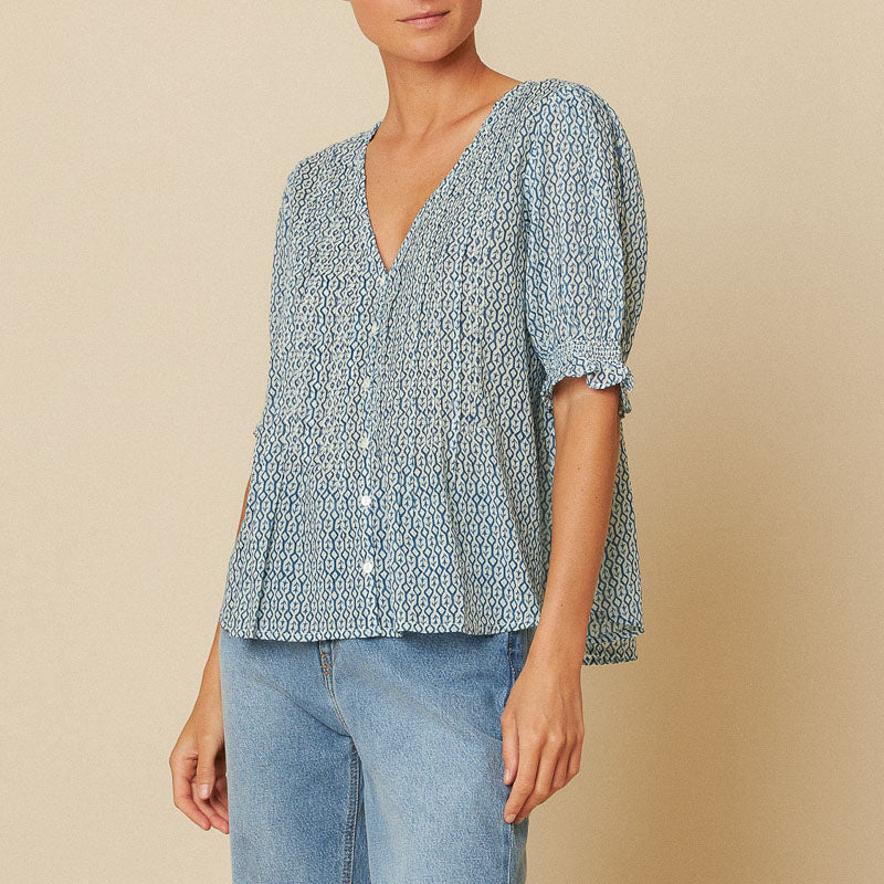 INDI & COLD V Neck Blouse in Indigo