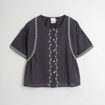 INDI & COLD Embroidered Trapeze Shirt in Charcoal
