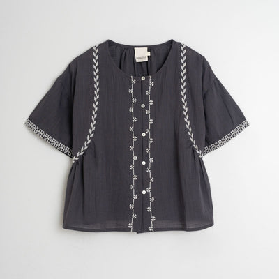 INDI & COLD Embroidered Trapeze Shirt in Charcoal