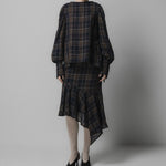 EMIN PAUL Volume Sleeve Blouse in Navy Check