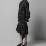 EMIN PAUL Volume Sleeve Blouse in Navy Check