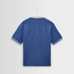WAX LONDON Belle Short Sleeve Shirt in Blue/Ecru
