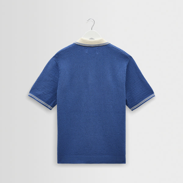 WAX LONDON Belle Short Sleeve Shirt in Blue/Ecru