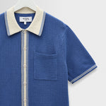 WAX LONDON Belle Short Sleeve Shirt in Blue/Ecru