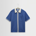 WAX LONDON Belle Short Sleeve Shirt in Blue/Ecru