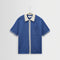 WAX LONDON Belle Short Sleeve Shirt in Blue/Ecru