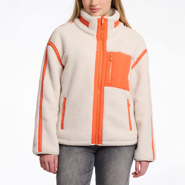 RINO & PELLE Bisma Teddy Cropped Jacket in Birch/Orange