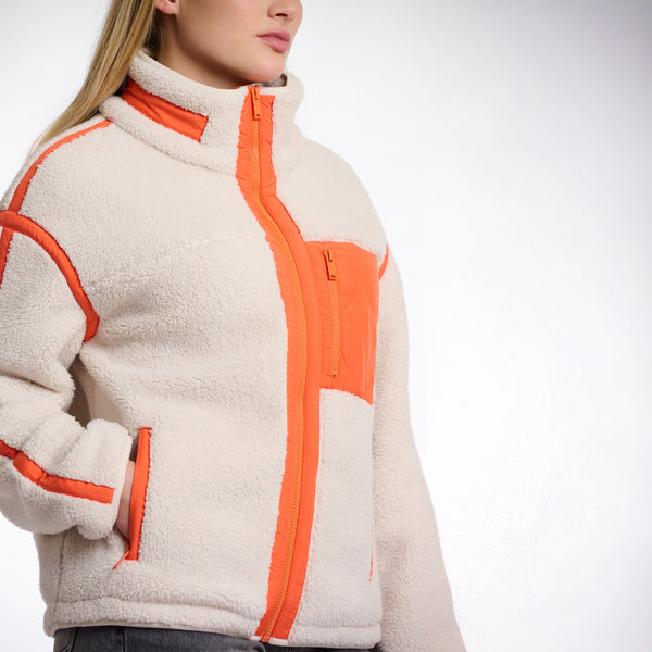 RINO & PELLE Bisma Teddy Cropped Jacket in Birch/Orange