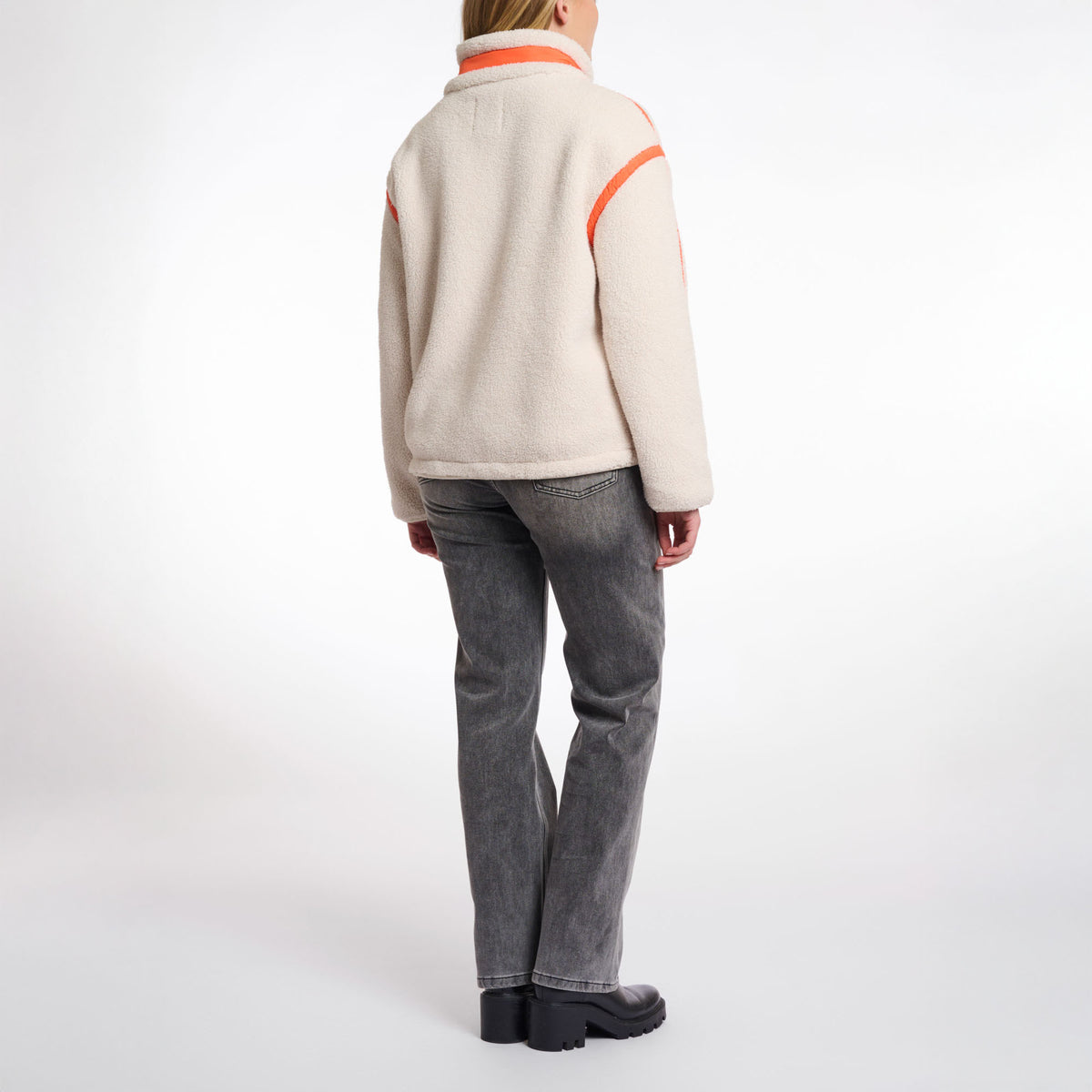 RINO & PELLE Bisma Teddy Cropped Jacket in Birch/Orange