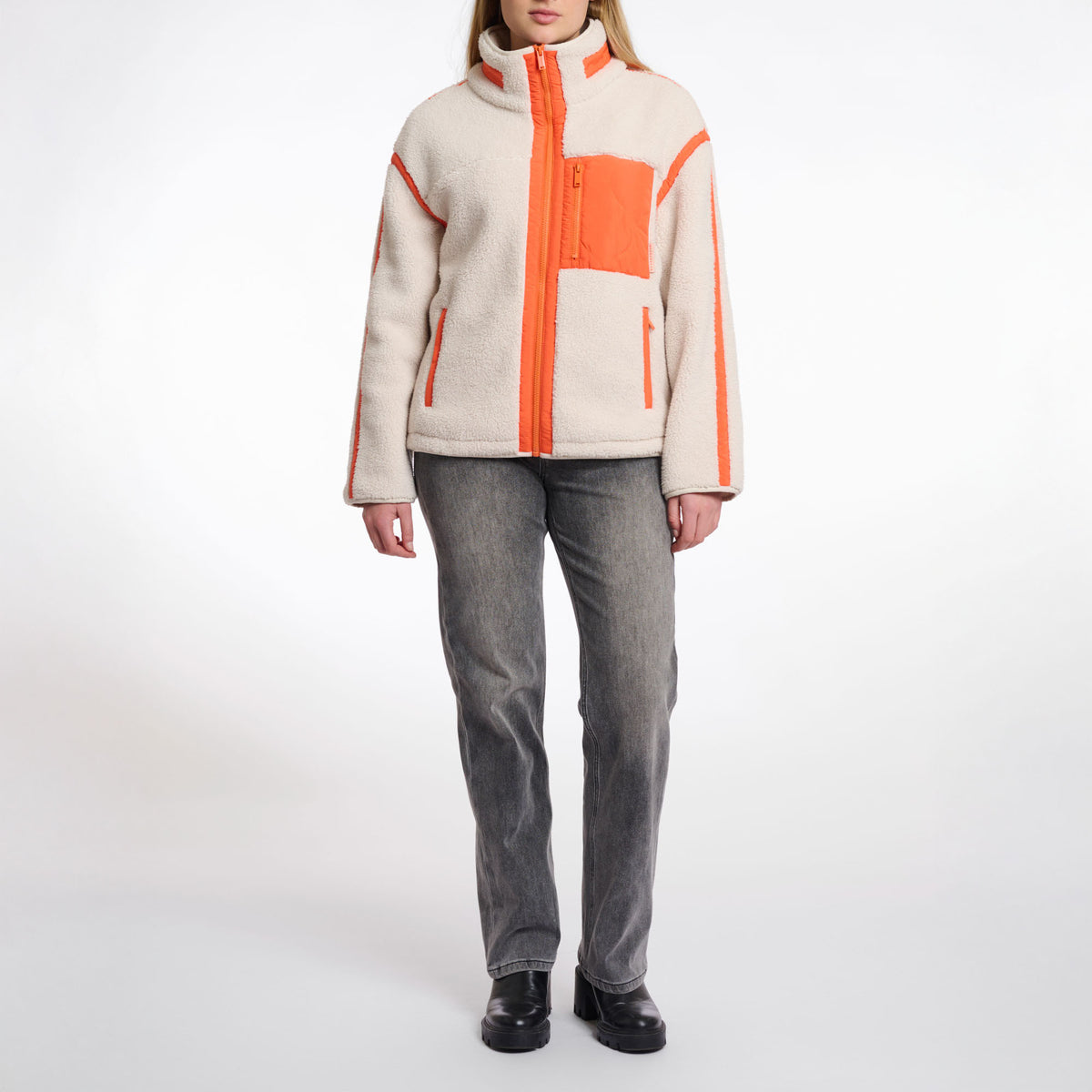RINO & PELLE Bisma Teddy Cropped Jacket in Birch/Orange