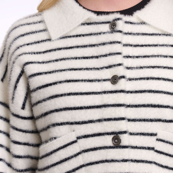 RINO & PELLE Bubbly Boxy Striped Jacket in Black/White