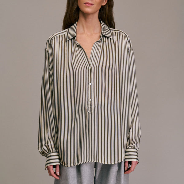 DIEGA Calbiza Multi Stripe Shirt  in Ecru/Grey