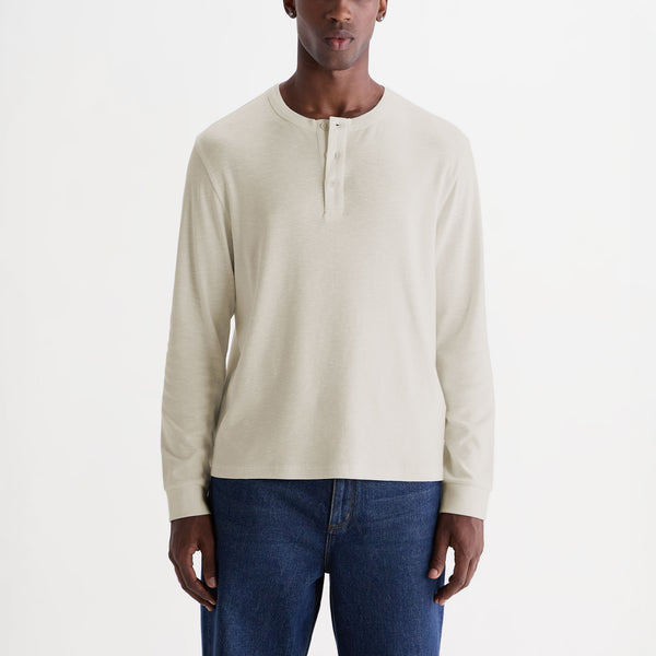 WAX LONDON Caleb Henley Long Sleeve T Shirt in Ecru