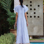 ROSE AND ROSE Camelia Striped Long Dress in White/Blue