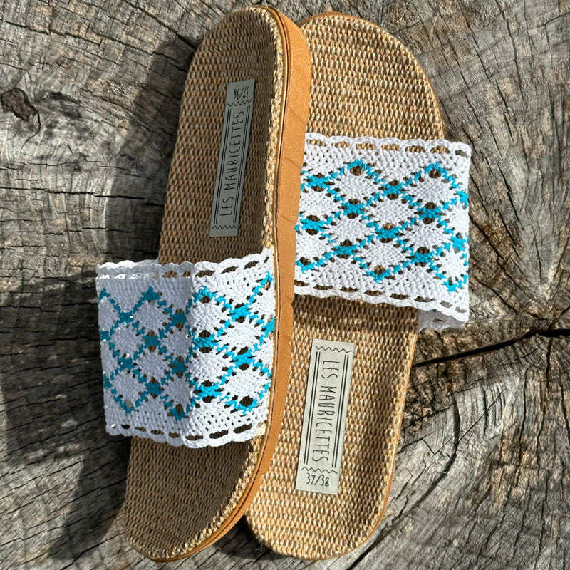 LES MAURICETTES Candice Sandals in Blue/White