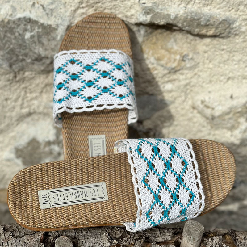 LES MAURICETTES Candice Sandals in Blue/White