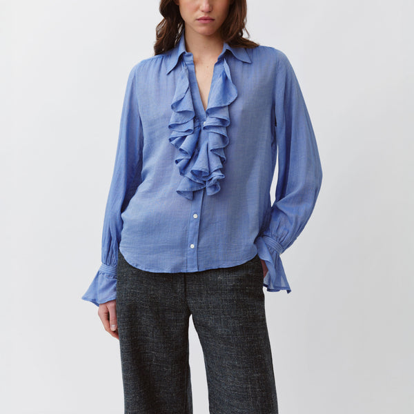 DIEGA Capa Ruffle Shirt in Blue