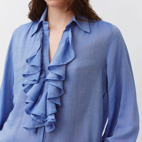 DIEGA Capa Ruffle Shirt in Blue