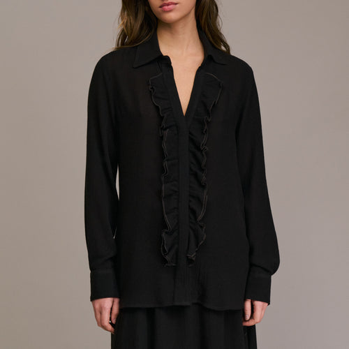 DIEGA Caramba Wool Ruffle Shirt  in Choco