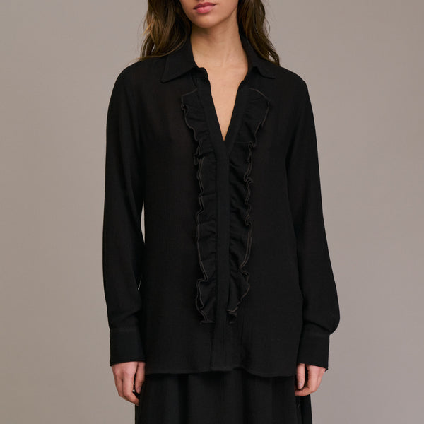 DIEGA Caramba Wool Ruffle Shirt  in Choco