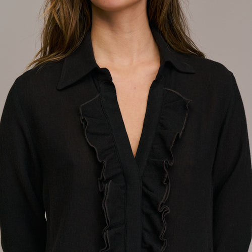 DIEGA Caramba Wool Ruffle Shirt  in Choco