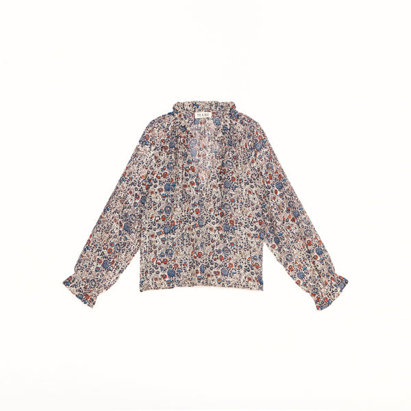 M.A.B.E Cass Print Long sleeve Top in Indigo/Rust