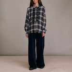 DIEGA Castilina Ruffle Detail Shirt in Blue/Grey