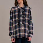 DIEGA Castilina Ruffle Detail Shirt in Blue/Grey