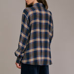 DIEGA Castilina Ruffle Detail Shirt in Blue/Grey