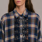 DIEGA Castilina Ruffle Detail Shirt in Blue/Grey