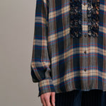 DIEGA Castilina Ruffle Detail Shirt in Blue/Grey