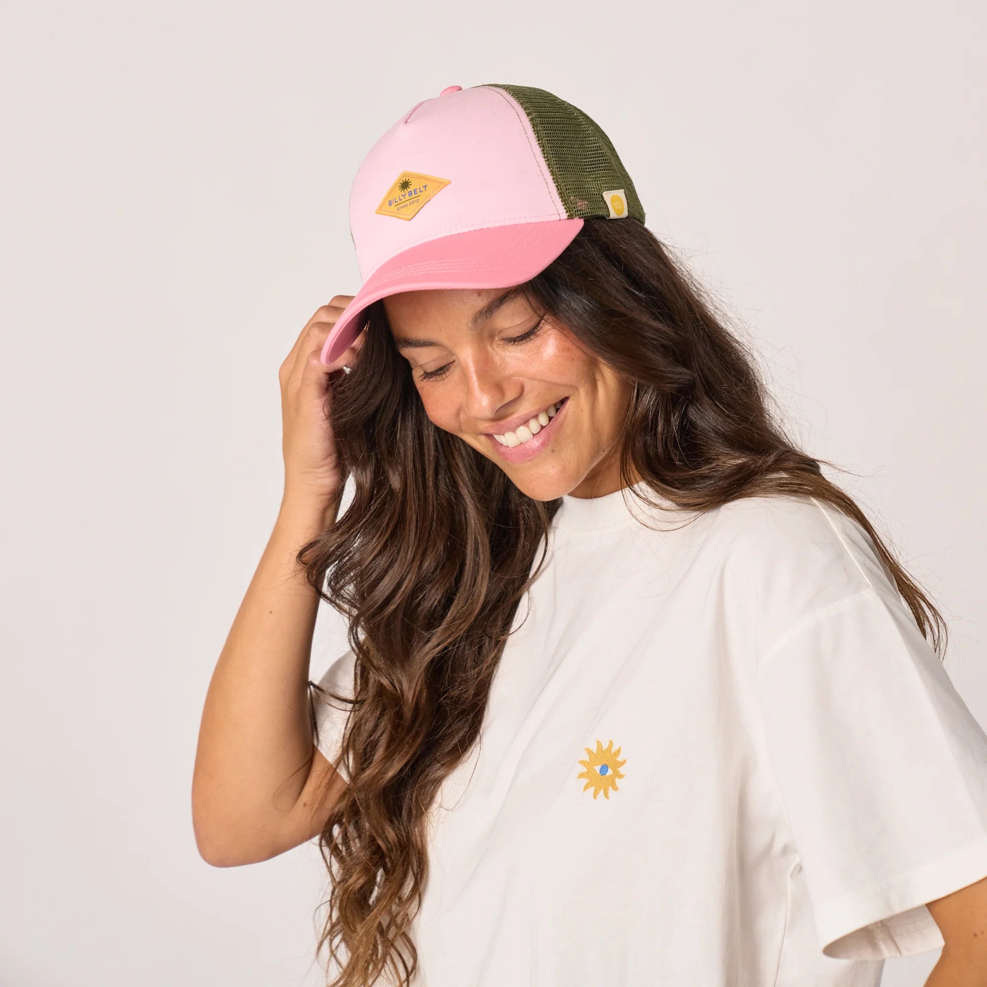BILLYBELT Cotton Trucker Cap in Pink/Green