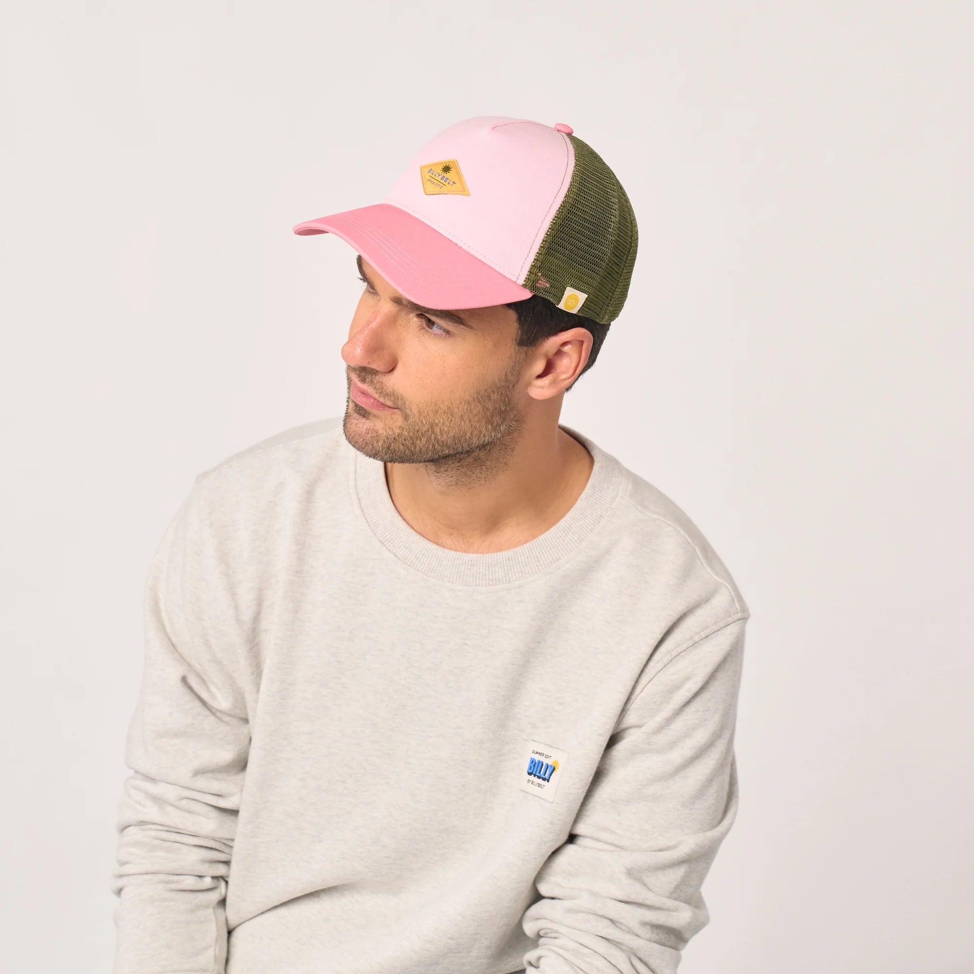 BILLYBELT Cotton Trucker Cap in Pink/Green