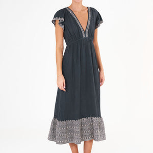 Cella Embroidered Dress in Faded Black