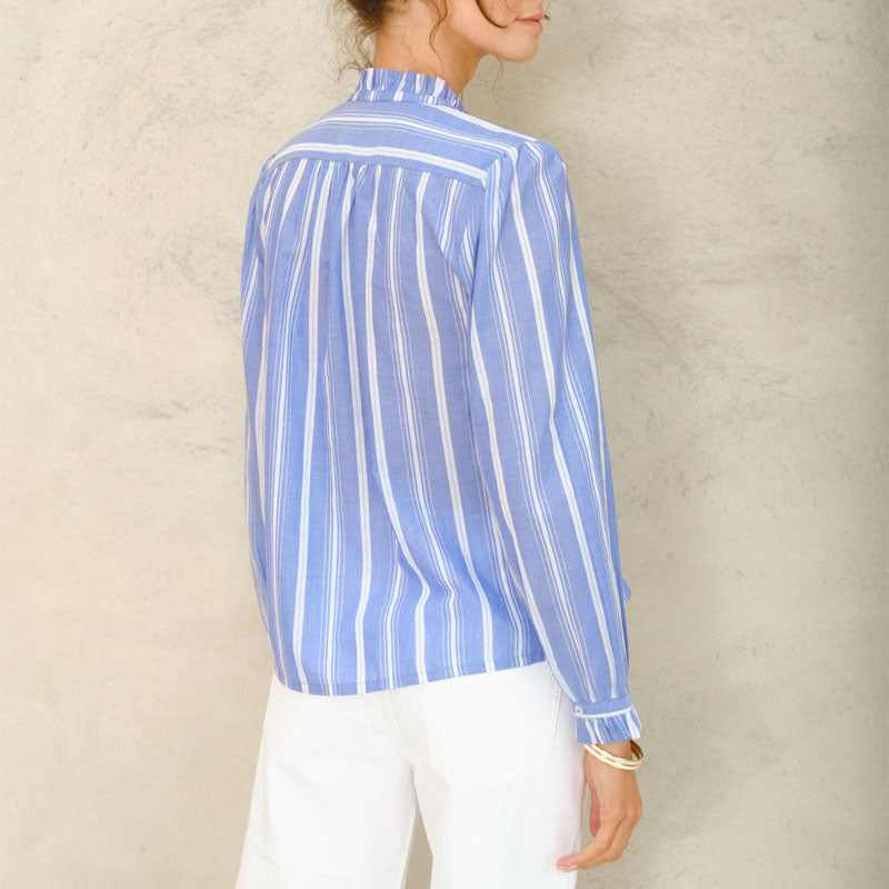 M.A.B.E Chrissie Long Sleeve Top in Blue Stripe