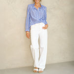 M.A.B.E Chrissie Long Sleeve Top in Blue Stripe
