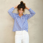 M.A.B.E Chrissie Long Sleeve Top in Blue Stripe