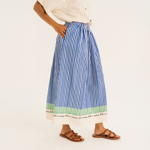 TINSELS Christie Amore A Line Striped Skirt in Blue