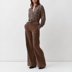 DIEGA Cirilla Viscose & Silk Shirt in Chocolate/Camel