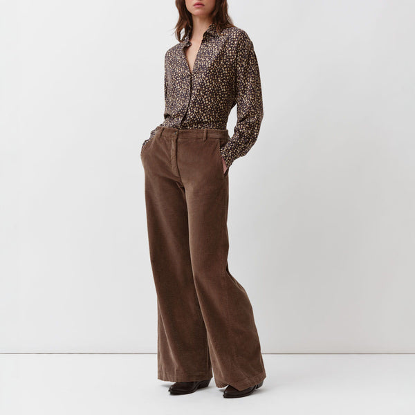 DIEGA Cirilla Viscose & Silk Shirt in Chocolate/Camel