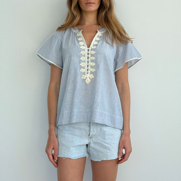 ROSE AND ROSE Clematis Striped Top in Blue/White