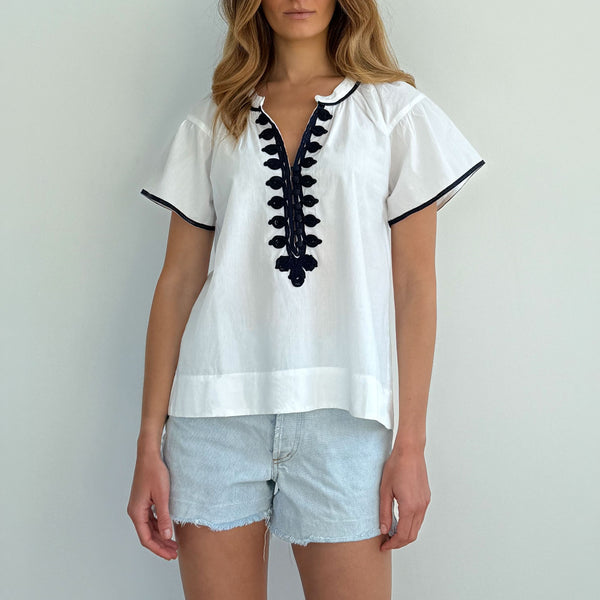 ROSE AND ROSE Clematis Top in White/Navy